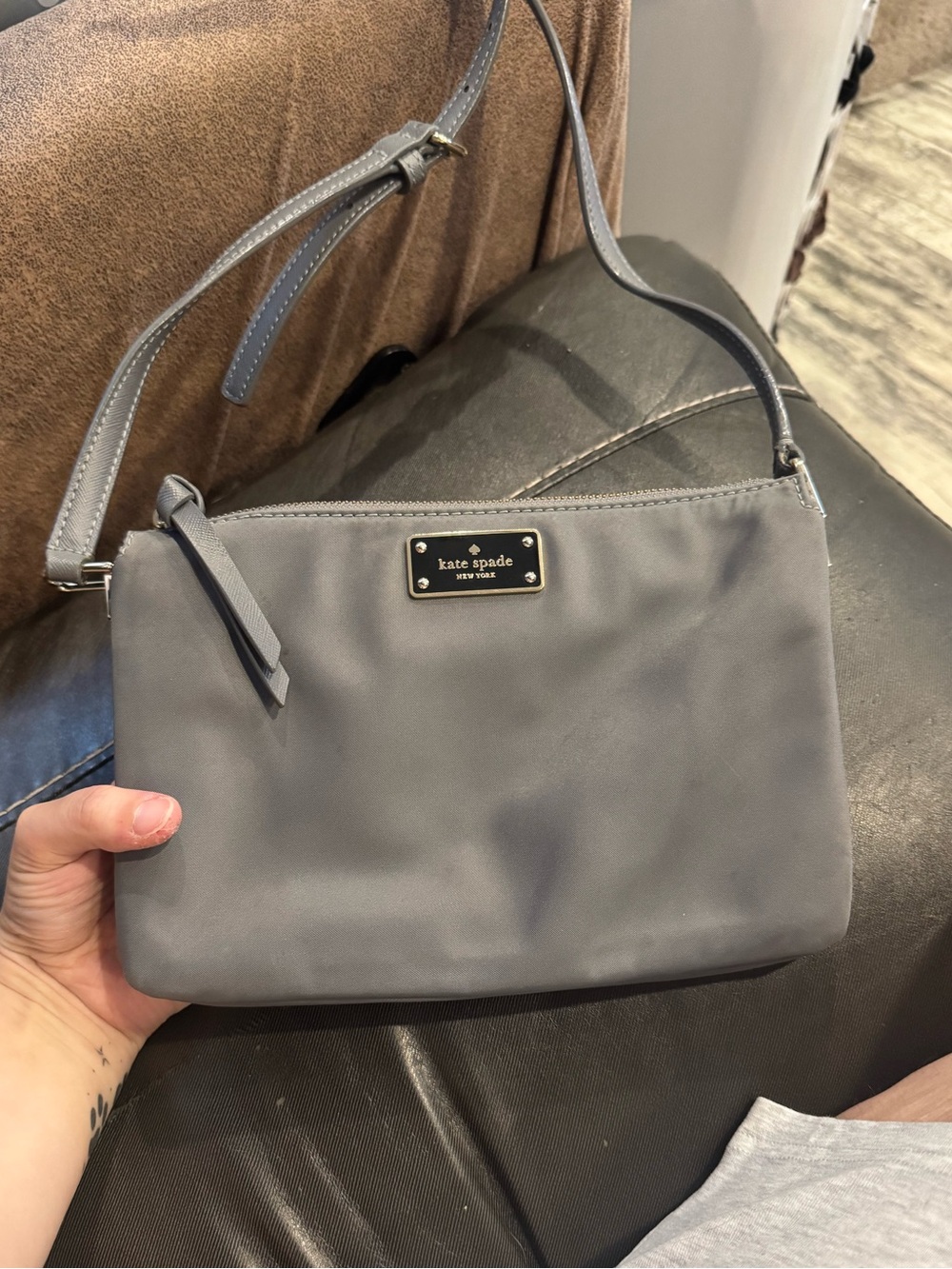 kate spade Gray Leather Crossbody Bag with Adjustable Strap